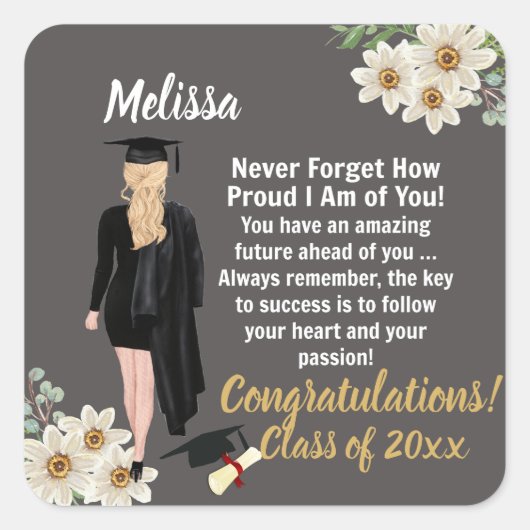 Gepersonaliseerd Keepsake-Afstuderen Vierkante Sticker (Voorkant)