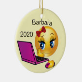 Gepersonaliseerd kerst computermeisje keramisch ornament (Rechts)