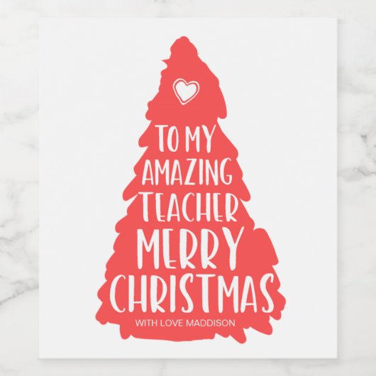 Gepersonaliseerd kerstcadeau-idee voor schoollerar wijn etiket (Enkel label)