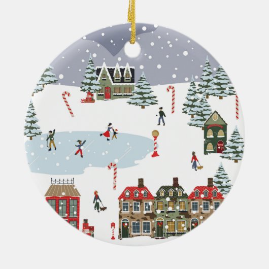 Gepersonaliseerd kerstdorpsschilderij keramisch ornament (Achterkant)