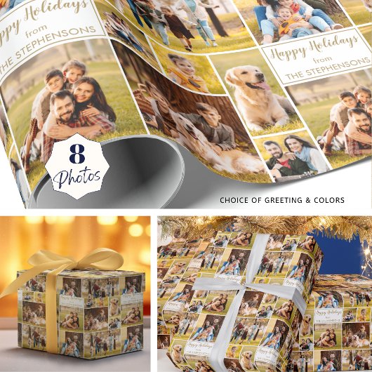 Gepersonaliseerd kerstfeest 8 Foto collage Cadeaupapier