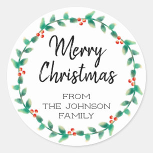 Gepersonaliseerd kerstfeest Holly Wreath Ronde Sticker