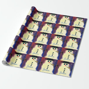 Gepersonaliseerd kerstfeest met gloed Snowman Cadeaupapier
