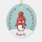 Gepersonaliseerd kerstfeest met pinguïn keramisch ornament (Links)