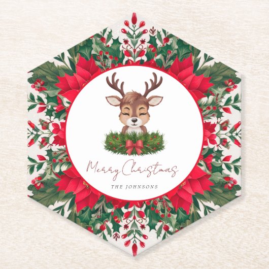 Gepersonaliseerd kerstrendier kartonnen onderzetters (Voorkant)