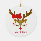 Gepersonaliseerd kerstrenrendiergezicht keramisch ornament (Voorkant)