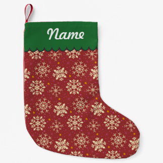 Gepersonaliseerd kerstrood-witte sneeuwvlokpatroon kleine kerstsok