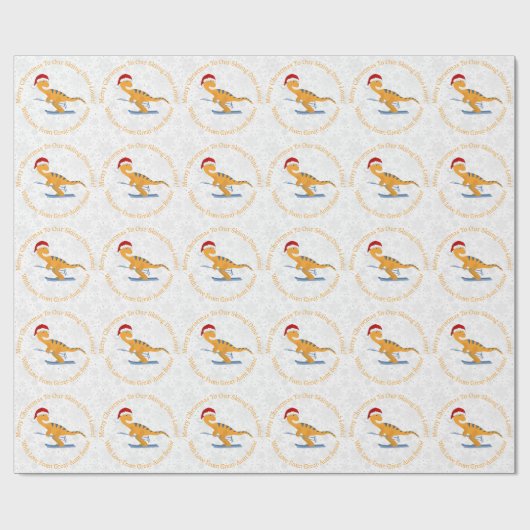 Gepersonaliseerd kerstskiend Sinaasappel Dinosaur Cadeaupapier (Vlak)