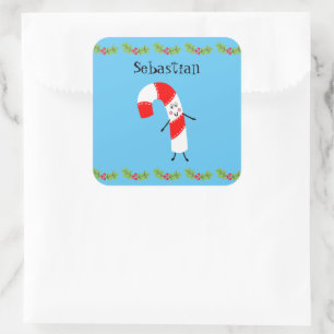 Gepersonaliseerd kerstsnoepriet vierkante sticker