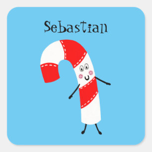 Gepersonaliseerd kerstsnoepriet vierkante sticker