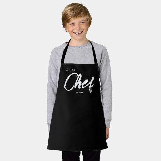 Gepersonaliseerd Kind Chef Schort | Modern zwart (Gedragen)