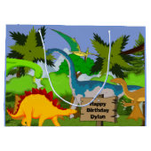 Gepersonaliseerd kind Dinosaur Birthday Large Cadeautasje (Achterkant)