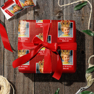 Gepersonaliseerd Kind Foto Happy Birthday King Cro Cadeaupapier