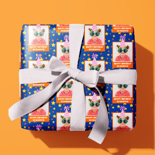 Gepersonaliseerd Kind Foto Happy Birthday w / Roze Cadeaupapier