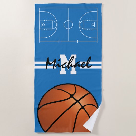 Gepersonaliseerd Kinder Basketball Monogram Strandlaken (Voorkant)