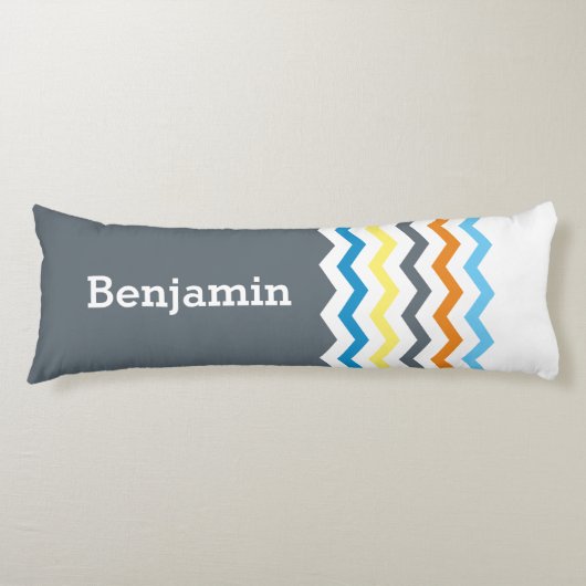 Gepersonaliseerd Kinder Chevron Gray Blue Oranje Y Lichaamskussen (Voorkant)