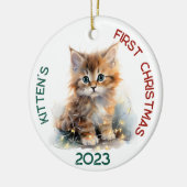 Gepersonaliseerd kitten's eerste kerstontwerp keramisch ornament (Links)