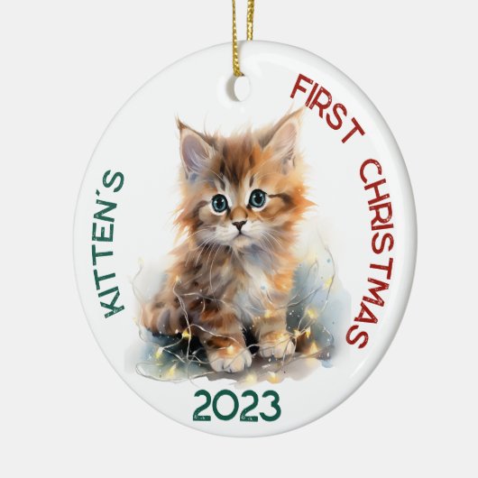 Gepersonaliseerd kitten's eerste kerstontwerp keramisch ornament (Links)