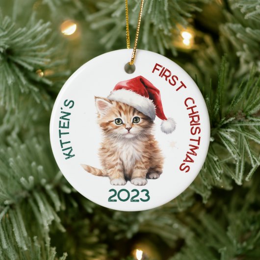 Gepersonaliseerd kitten's eerste kerstontwerp keramisch ornament (Boom)