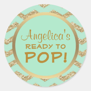 Gepersonaliseerd Klaar aan Pop Baby shower Mint Go Ronde Sticker