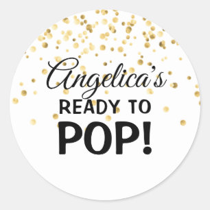 Gepersonaliseerd Klaar om Pop Baby shower Wit Ronde Sticker