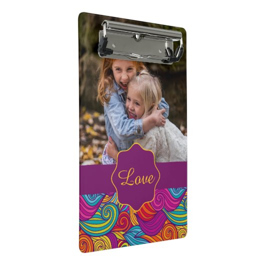 Gepersonaliseerd kleurrijk zwenpatroon met wielstr mini klembord (Schuin)