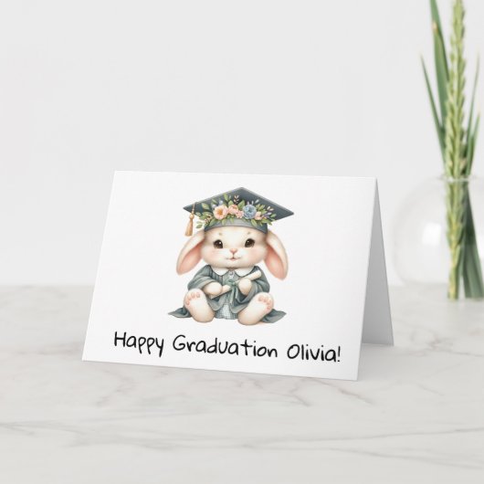Gepersonaliseerd konijn Afstuderen Kaart (Voorkant)