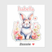 Gepersonaliseerd konijntje in roze bloemen sticker (Vel)