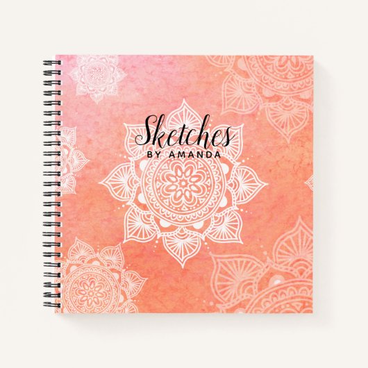 Gepersonaliseerd koraal mandala schetsboek notitieboek (Voorkant)