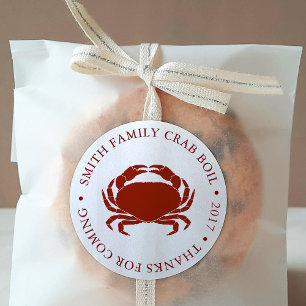 Gepersonaliseerd krab kookgebeurtenis wit ronde sticker