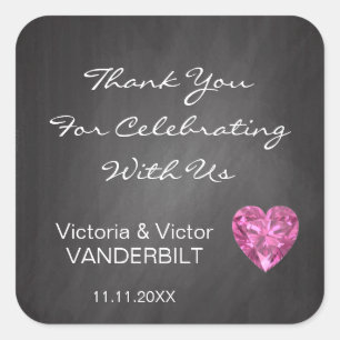 Gepersonaliseerd krijtbord Dank u Diamond Bruiloft Vierkante Sticker