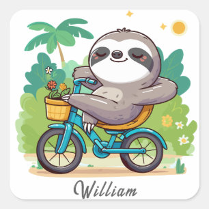Gepersonaliseerd Lazy Sloth's Relaxing Bike Advent Vierkante Sticker