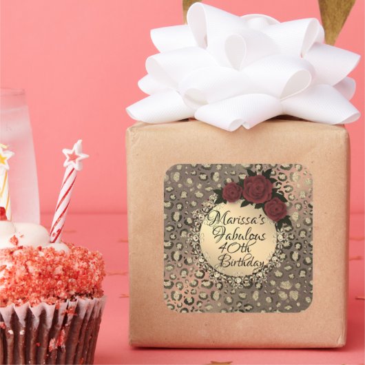 Gepersonaliseerd Leopard Roos Fabulous 40th Birthd Vierkante Sticker (Feest)