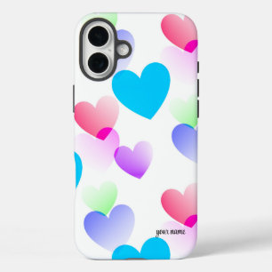 Gepersonaliseerd leuk, kleurrijk glijdend hartenpa iPhone 16 plus hoesje