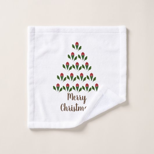Gepersonaliseerd leuke rode rozen, Holly kerstboom Bad Handdoek (Wasdoekje)