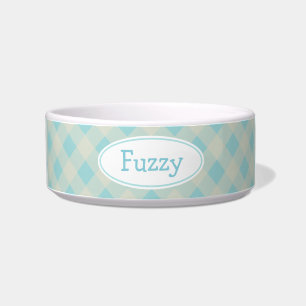 Gepersonaliseerd lichtblauw Gingham Pet Bowl Voerbakje