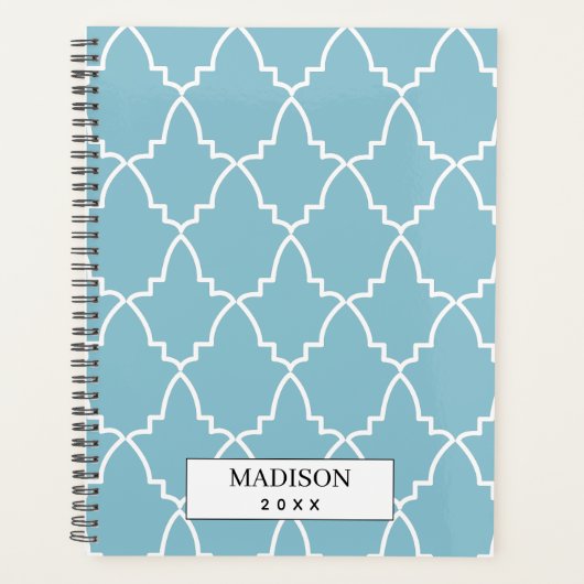 Gepersonaliseerd lichtblauw Marokkaans stoppatroon Planner (Voorkant)
