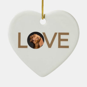 Gepersonaliseerd Liefde Hond Foto Hart Vormig Orna Keramisch Ornament