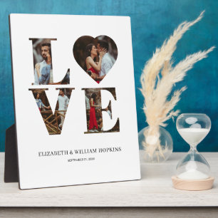 Gepersonaliseerd liefdeshart 4 Foto Verticaal Plaq Fotoplaat