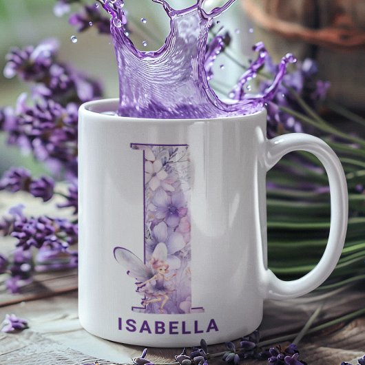 Gepersonaliseerd Lila Fairy Monogram I Koffiemok