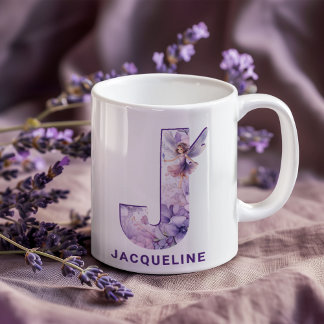 Gepersonaliseerd Lila feeënmonogram J Koffiemok