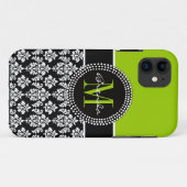 Gepersonaliseerd Lime Green Black Damask Hoesje (Achterkant (horizontaal))