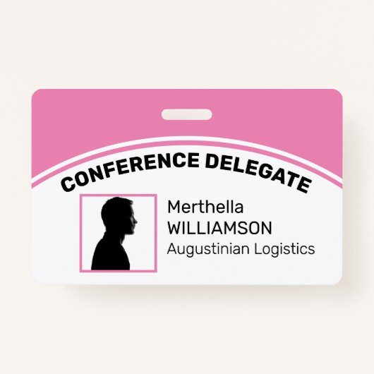 Gepersonaliseerd Logo Foto ID Delegate PINK Badge (Voorkant)