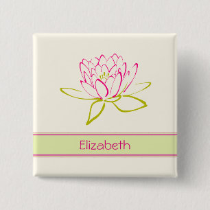 Gepersonaliseerd. Lotus Flower/Water Lily Vierkante Button 5,1 Cm