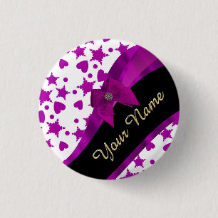 gepersonaliseerd magenta girly ronde button 3,2 cm