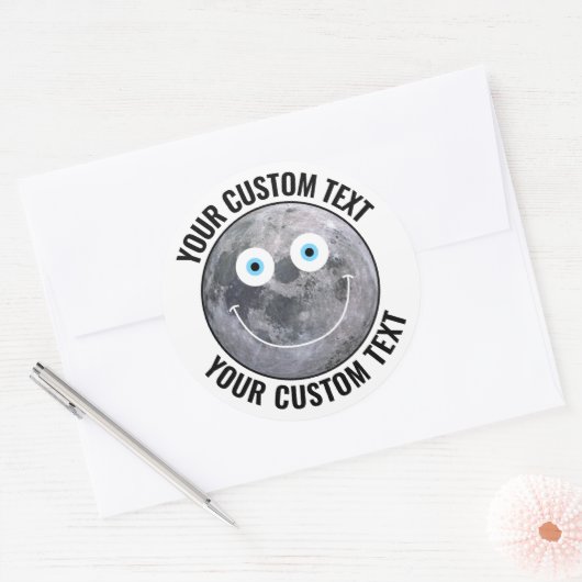 Gepersonaliseerd Man in de Moon Custom Happy Face Ronde Sticker (Envelop)