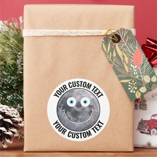 Gepersonaliseerd Man in de Moon Custom Happy Face  Ronde Sticker (Feestdagen)
