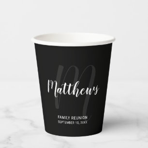 Gepersonaliseerd Manuscript Monogram en Naam Zwart Papieren Bekers