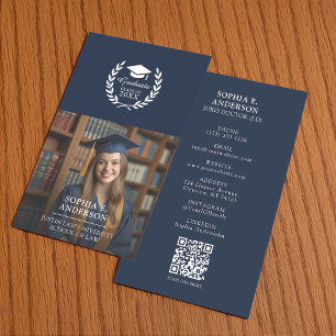 Gepersonaliseerd marineblauw Afstuderen foto QR na Contactkaartje