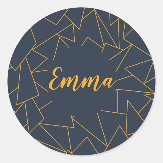 Gepersonaliseerd marineblauw en goud ronde sticker (Voorkant)